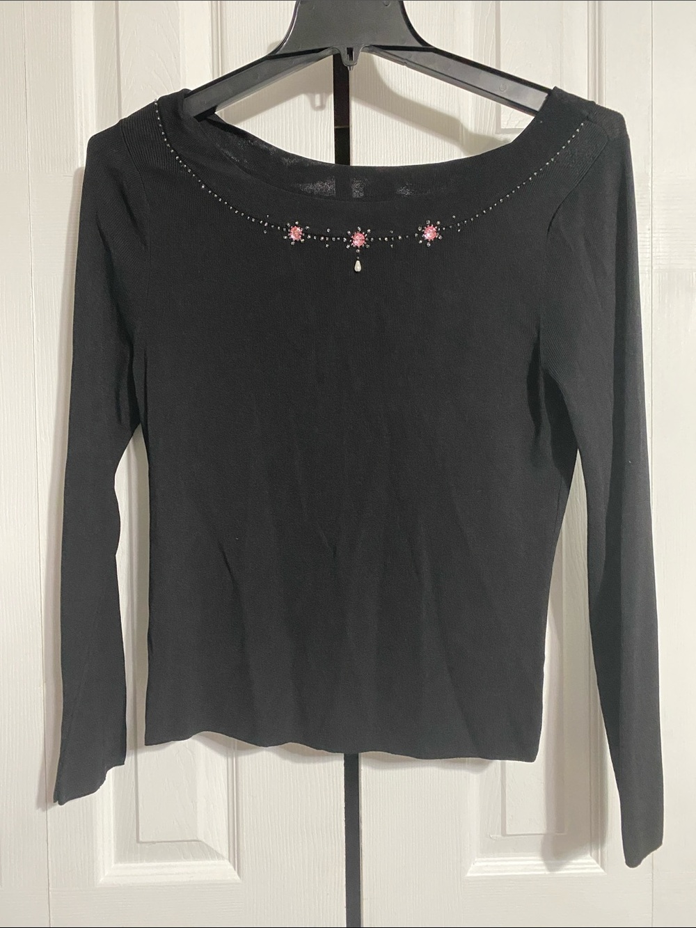 Debbie Morgan Black Knit Pullover Embellished top shirt blouse size LARGE